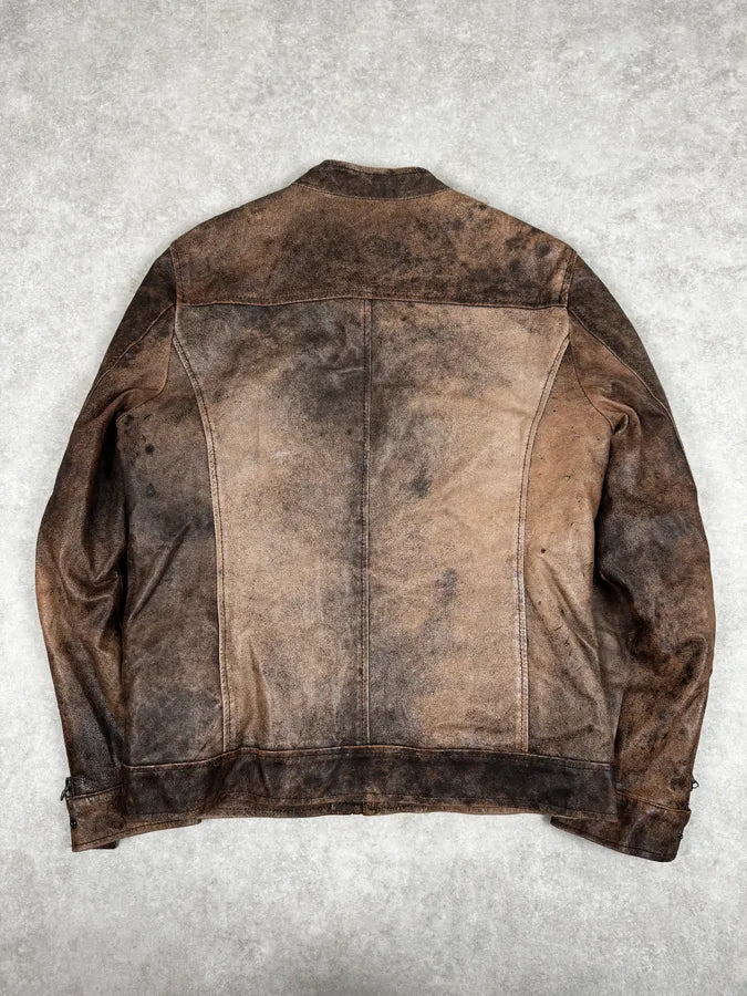 2000s Daniele Alessandrini Raw Aged Brown Leather Jacket TltiGGz 3