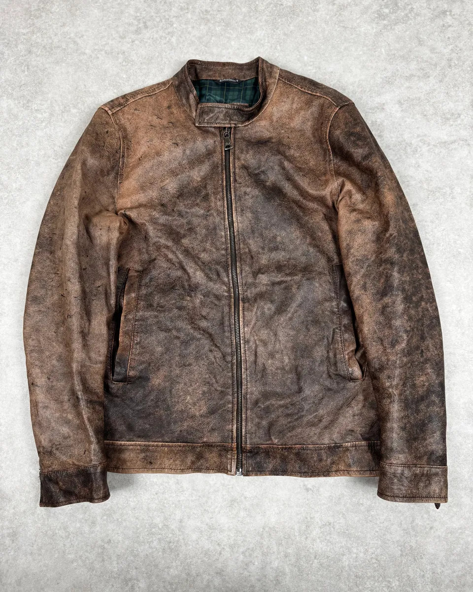 2000s Daniele Alessandrini Raw Aged Brown Leather Jacket TltiGGz 0