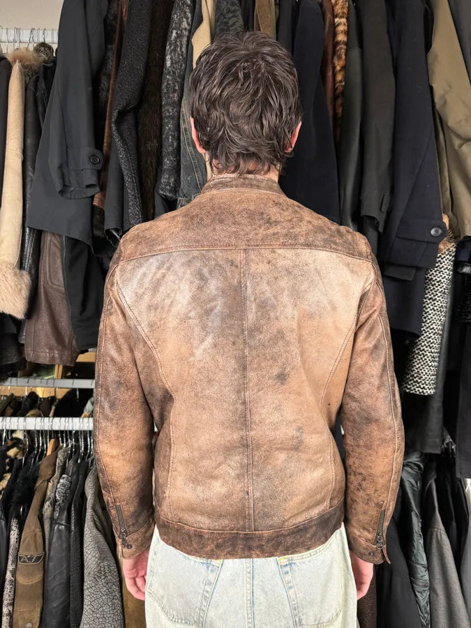 2000s Daniele Alessandrini Raw Aged Brown Leather Jacket TltiGGz 2