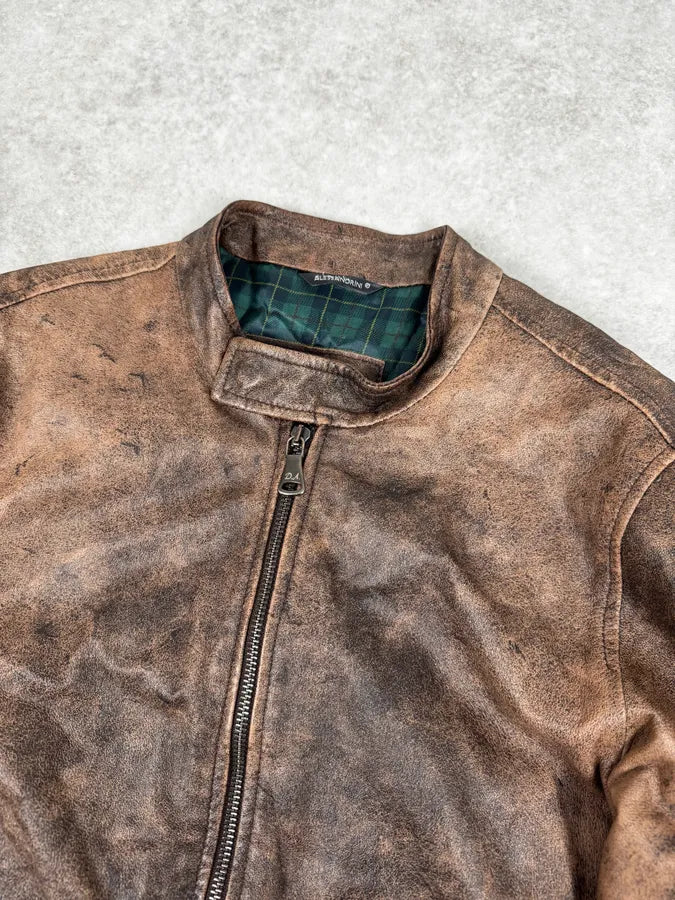 2000s Daniele Alessandrini Raw Aged Brown Leather Jacket TltiGGz 4