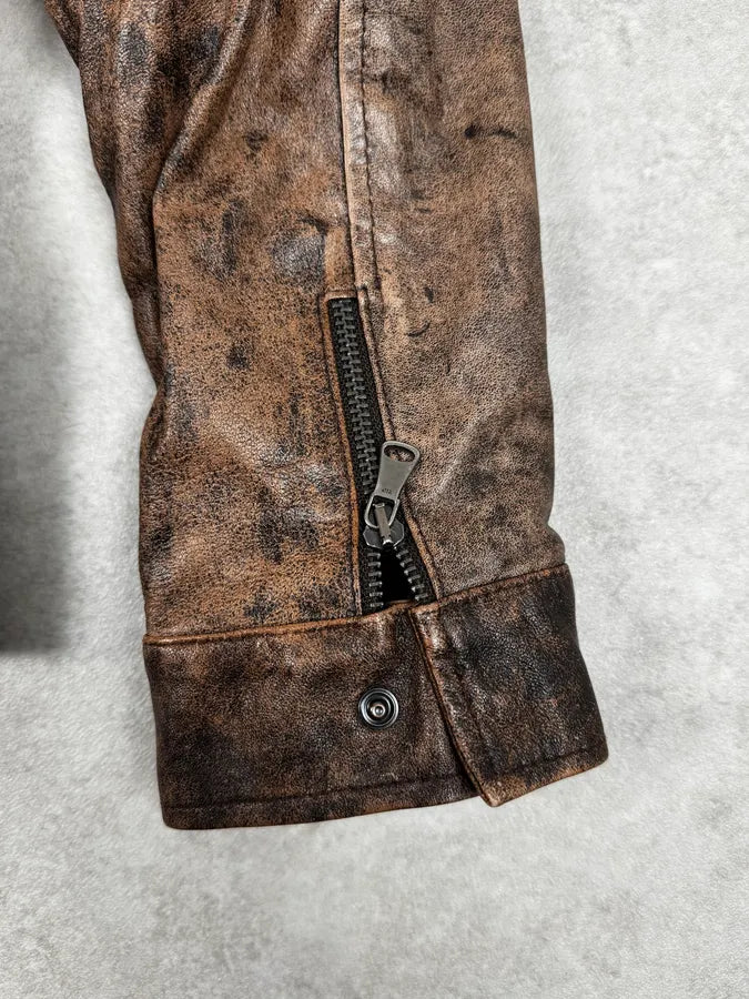 2000s Daniele Alessandrini Raw Aged Brown Leather Jacket TltiGGz 9