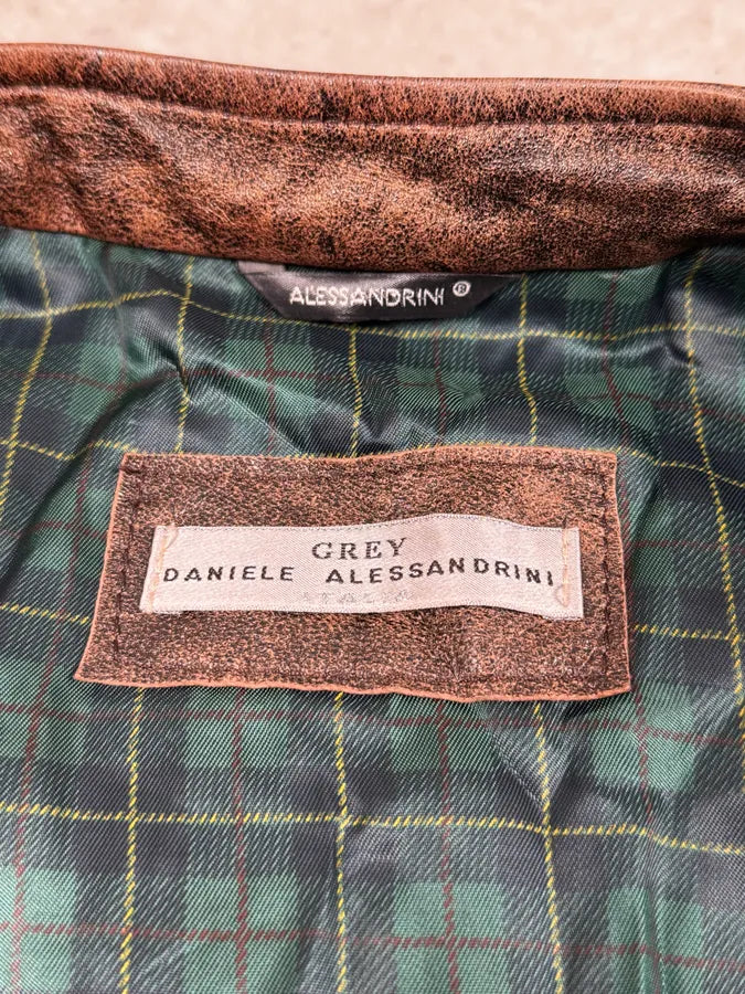 2000s Daniele Alessandrini Raw Aged Brown Leather Jacket TltiGGz 10