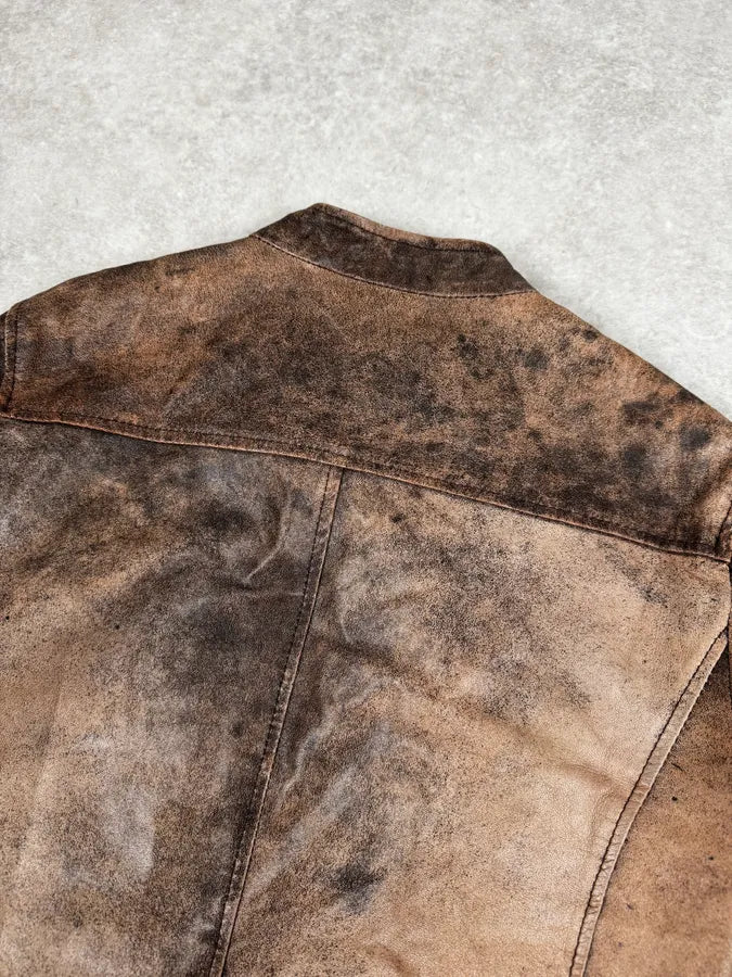 2000s Daniele Alessandrini Raw Aged Brown Leather Jacket TltiGGz 5