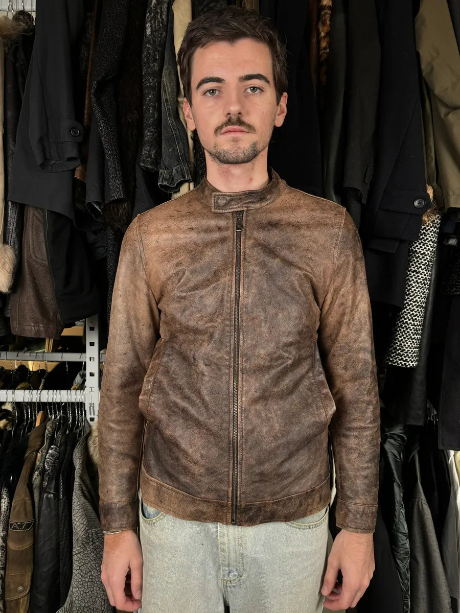 2000s Daniele Alessandrini Raw Aged Brown Leather Jacket TltiGGz 1