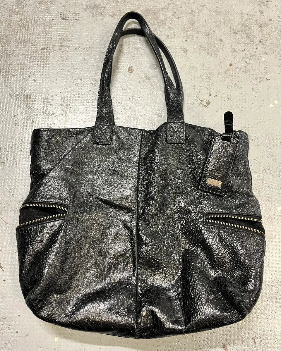 2000s Daniele Alessandrini Raw Black Leather Zip Handle Bag jwZFExd 0