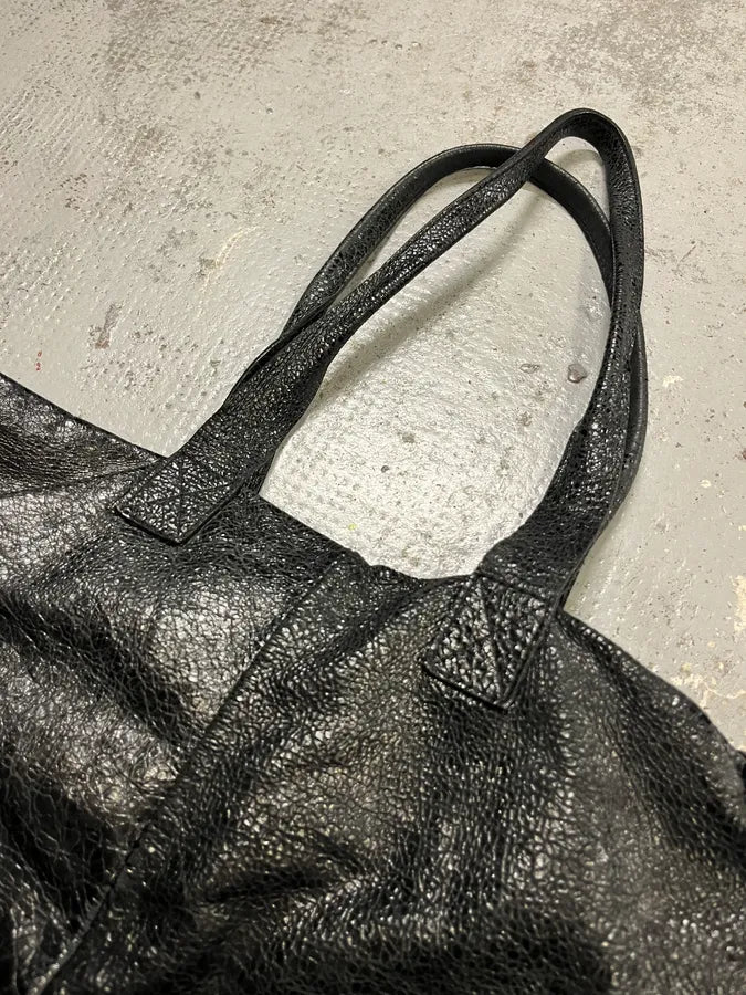 2000s Daniele Alessandrini Raw Black Leather Zip Handle Bag jwZFExd 3
