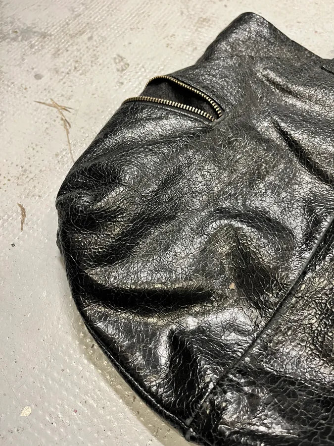 2000s Daniele Alessandrini Raw Black Leather Zip Handle Bag jwZFExd 5