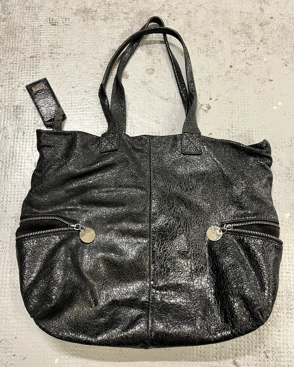 2000s Daniele Alessandrini Raw Black Leather Zip Handle Bag jwZFExd 6