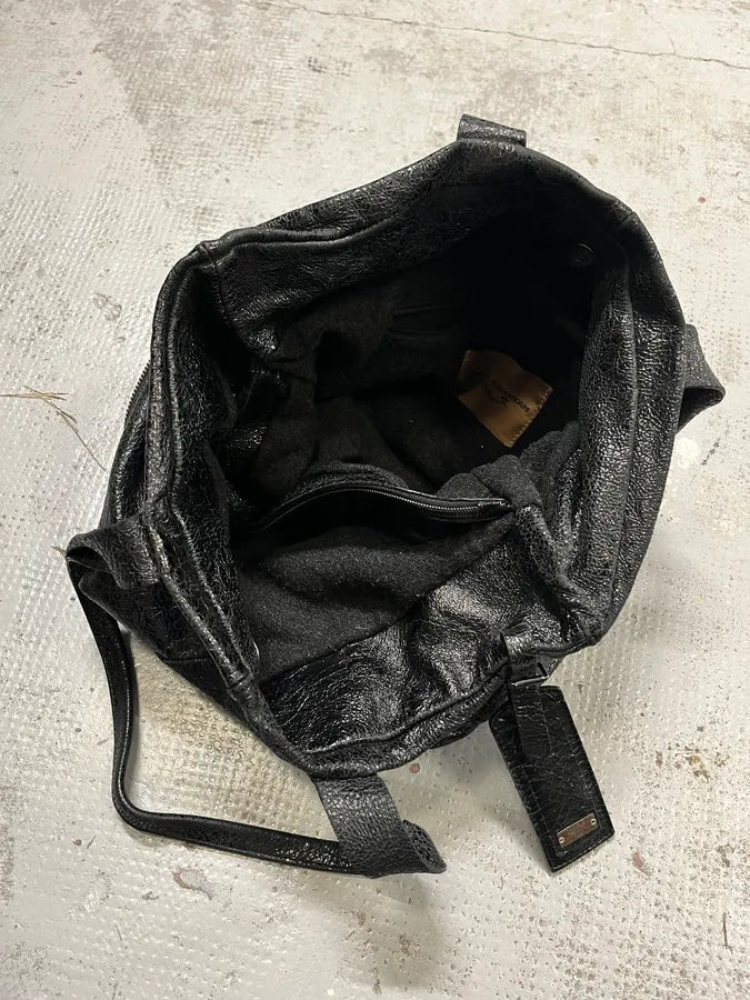2000s Daniele Alessandrini Raw Black Leather Zip Handle Bag jwZFExd 7