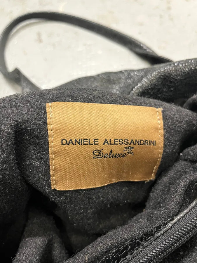 2000s Daniele Alessandrini Raw Black Leather Zip Handle Bag jwZFExd 8
