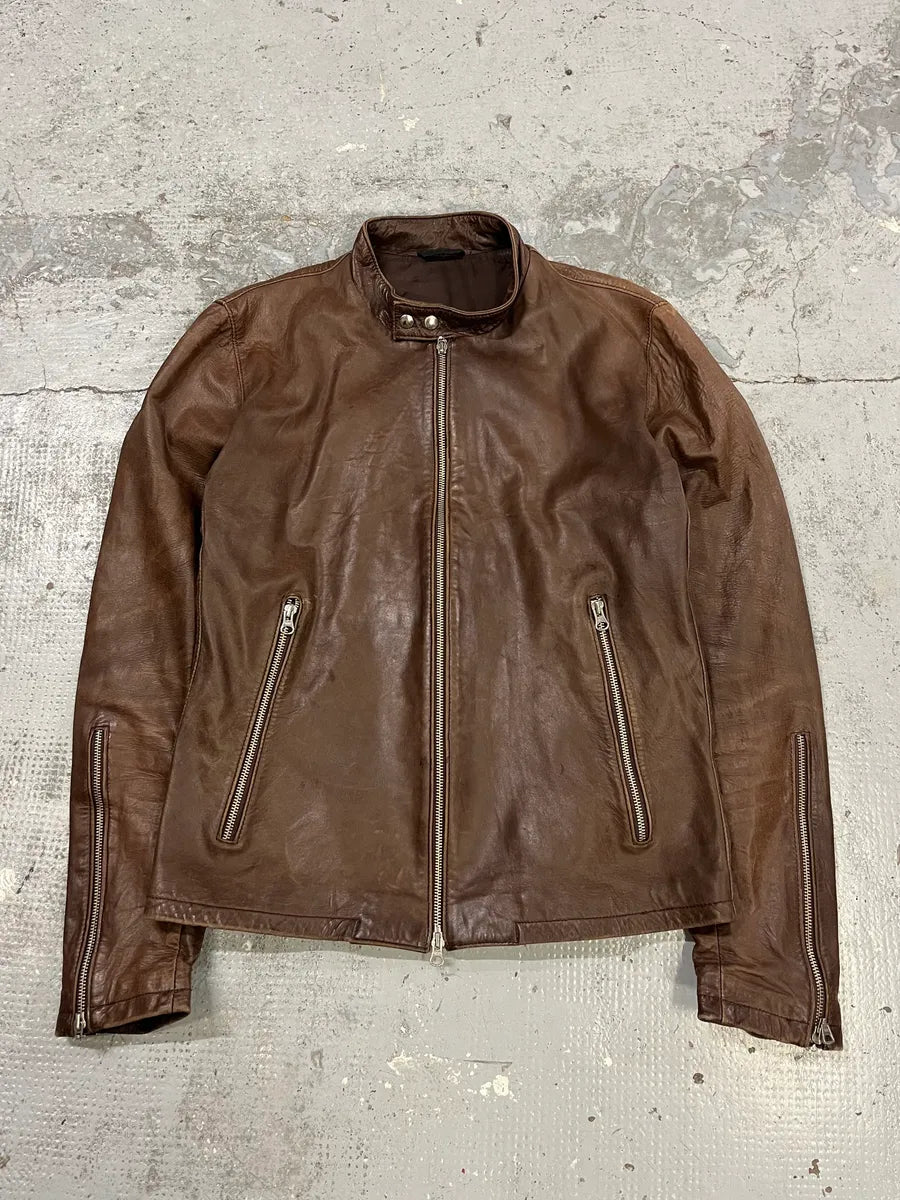 2000s Daniele Alessandrini Raw Brown Leather Jacket EDWjzcU 0