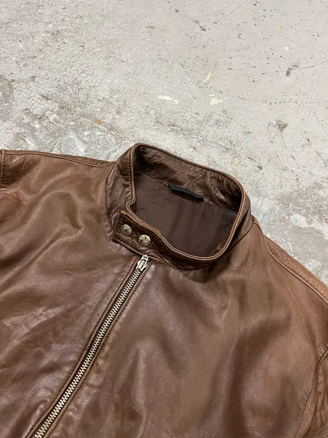 2000s Daniele Alessandrini Raw Brown Leather Jacket EDWjzcU 5