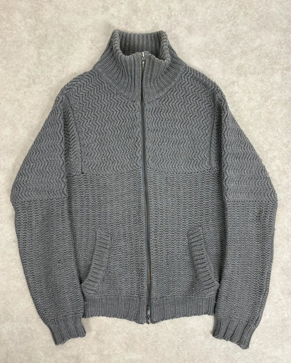 2000s Daniele Alessandrini Textured Classy Gray Wool Zip-Up Sweater cDbIiku 0