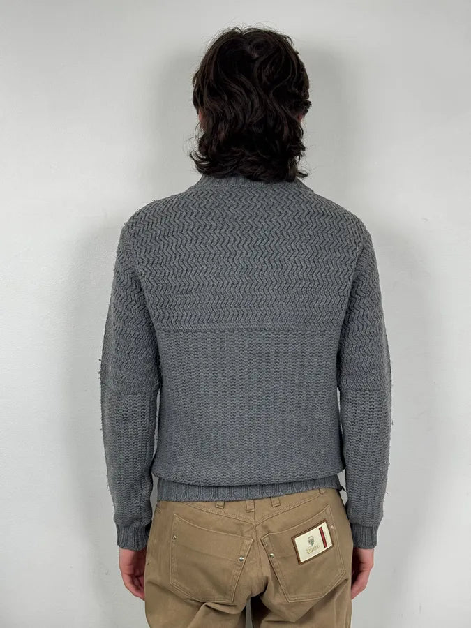 2000s Daniele Alessandrini Textured Classy Gray Wool Zip-Up Sweater cDbIiku 2
