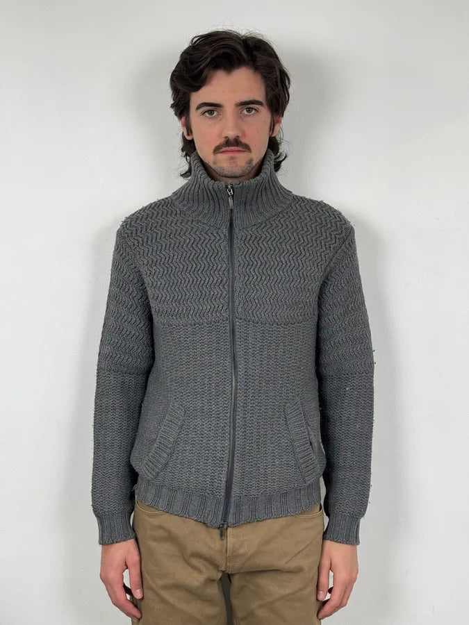 2000s Daniele Alessandrini Textured Classy Gray Wool Zip-Up Sweater cDbIiku 1