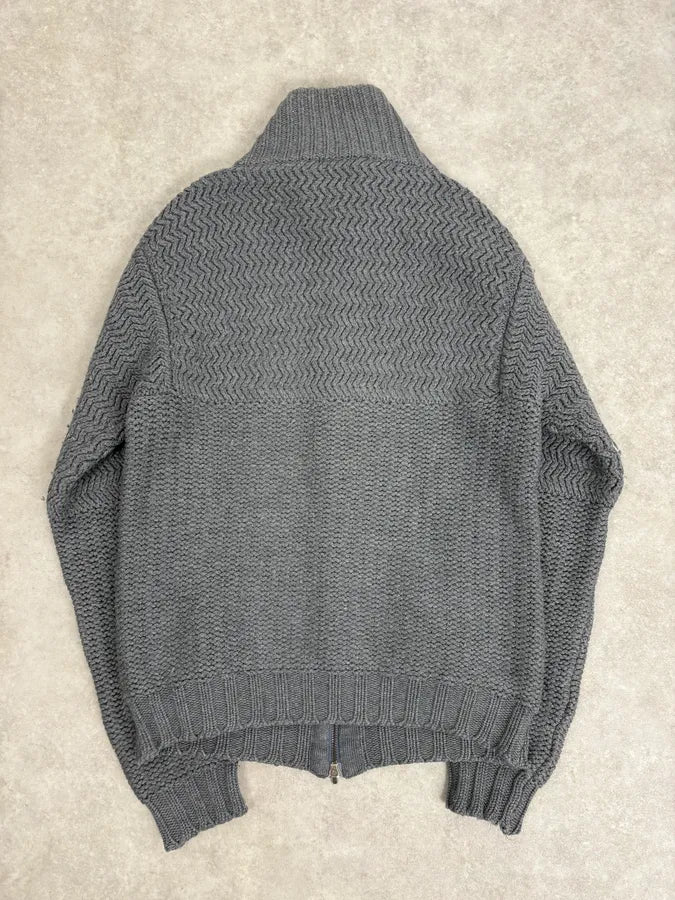 2000s Daniele Alessandrini Textured Classy Gray Wool Zip-Up Sweater cDbIiku 5