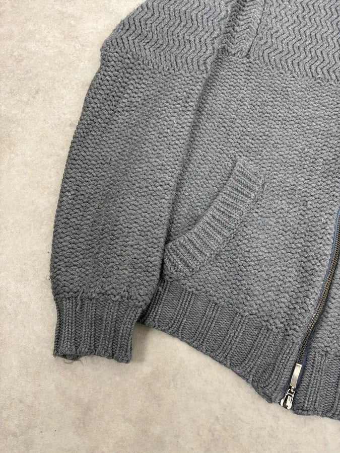 2000s Daniele Alessandrini Textured Classy Gray Wool Zip-Up Sweater cDbIiku 7