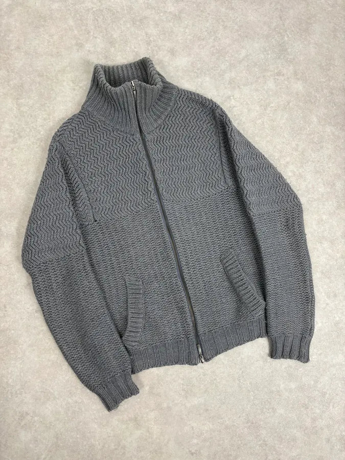 2000s Daniele Alessandrini Textured Classy Gray Wool Zip-Up Sweater cDbIiku 3