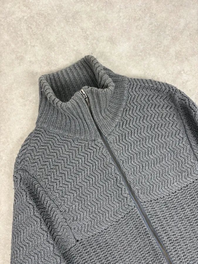 2000s Daniele Alessandrini Textured Classy Gray Wool Zip-Up Sweater cDbIiku 4