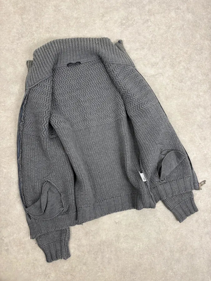 2000s Daniele Alessandrini Textured Classy Gray Wool Zip-Up Sweater cDbIiku 6