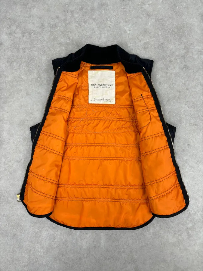 2010s Denim & Supply Ralph Lauren Black Nylon Quilted USA Flag Bomber Vest JzDNZCF 6