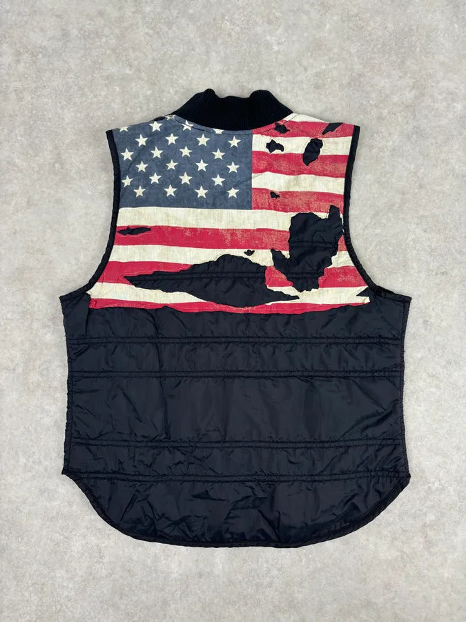 2010s Denim & Supply Ralph Lauren Black Nylon Quilted USA Flag Bomber Vest JzDNZCF 0