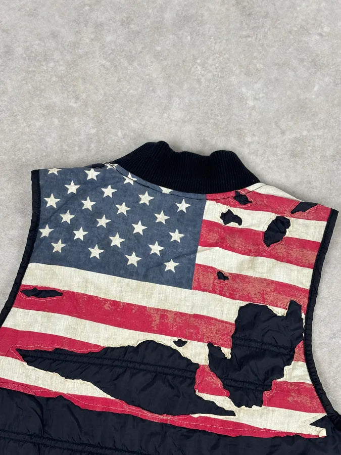 2010s Denim & Supply Ralph Lauren Black Nylon Quilted USA Flag Bomber Vest JzDNZCF 5