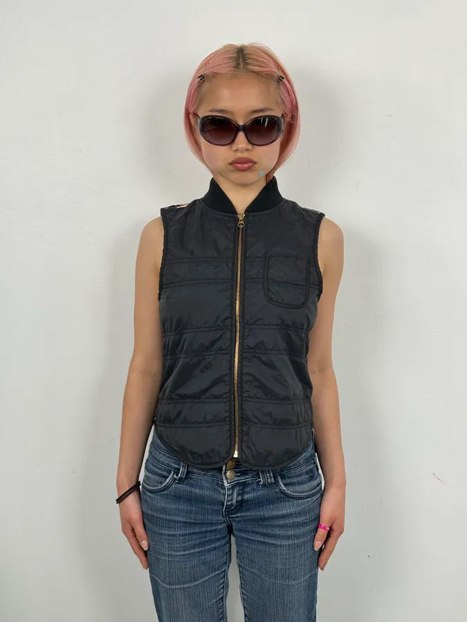 2010s Denim & Supply Ralph Lauren Black Nylon Quilted USA Flag Bomber Vest JzDNZCF 2