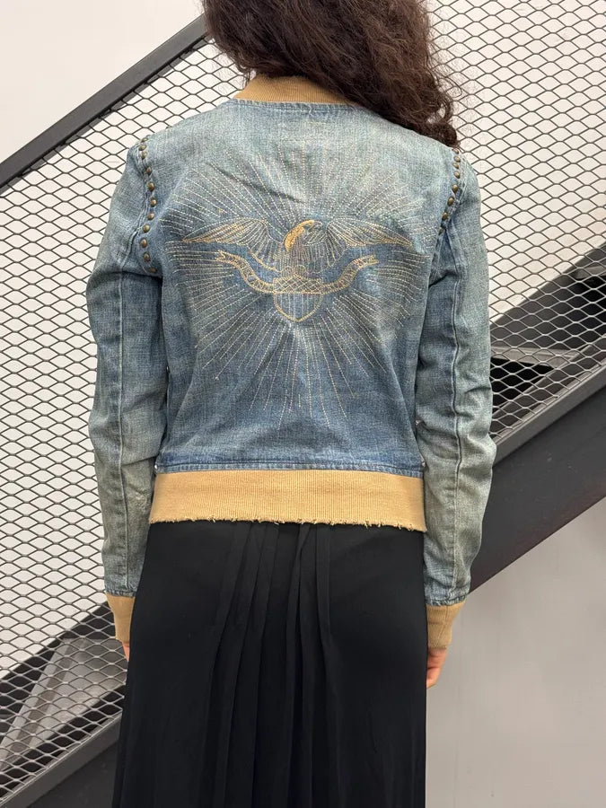 2010s Ralph Lauren Blue Studded Embroidered Denim Jacket pzMsOOG 1