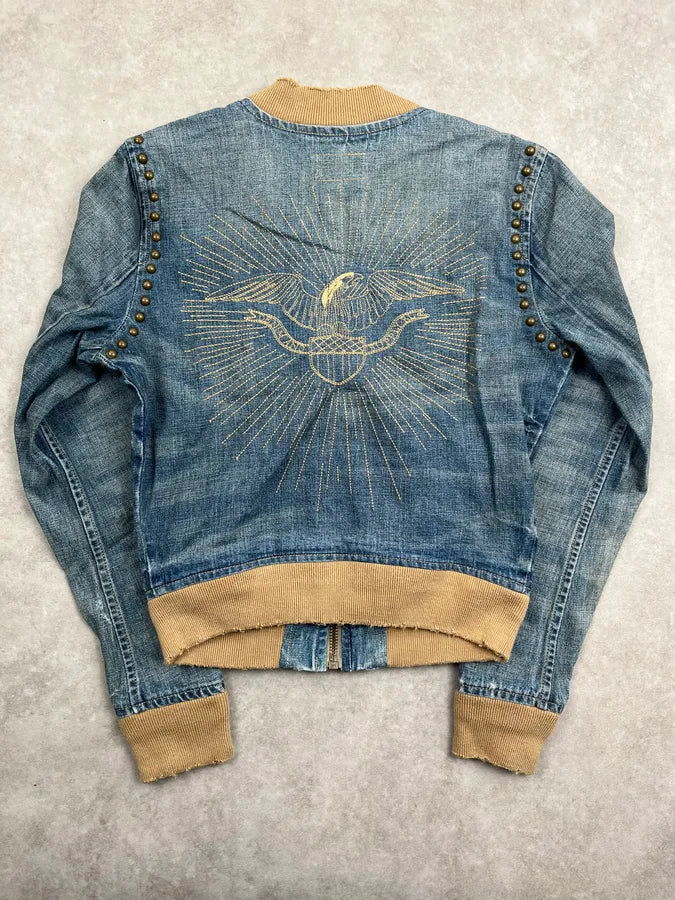 2010s Ralph Lauren Blue Studded Embroidered Denim Jacket pzMsOOG 4