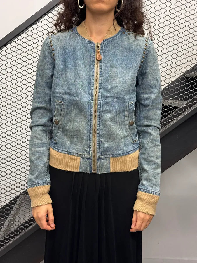 2010s Ralph Lauren Blue Studded Embroidered Denim Jacket pzMsOOG 0