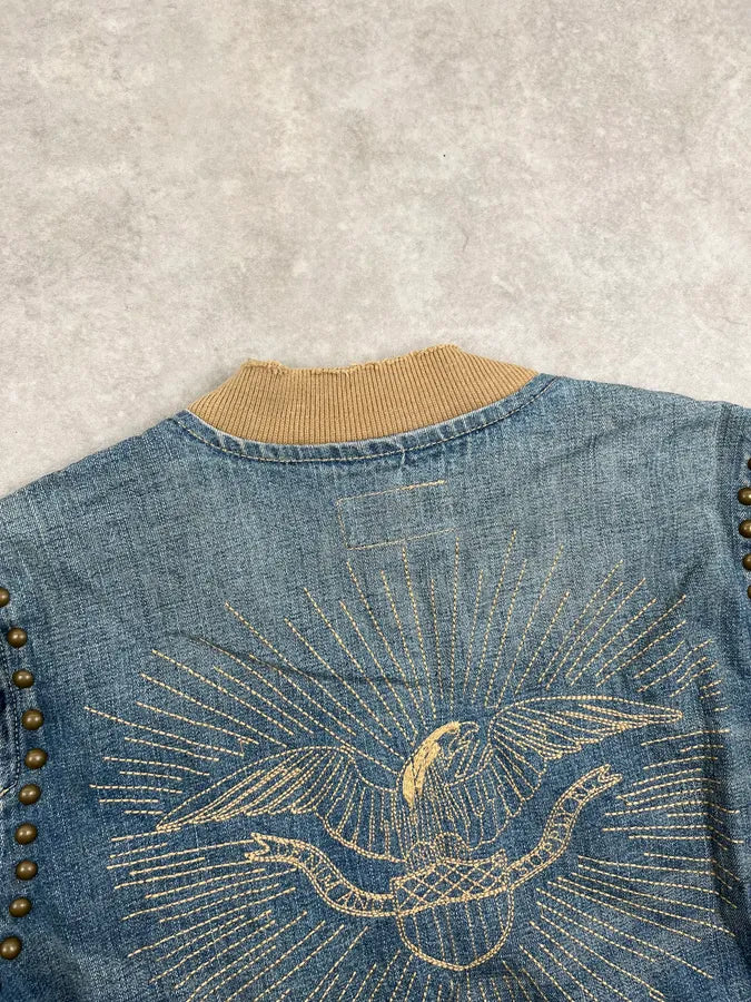 2010s Ralph Lauren Blue Studded Embroidered Denim Jacket pzMsOOG 6