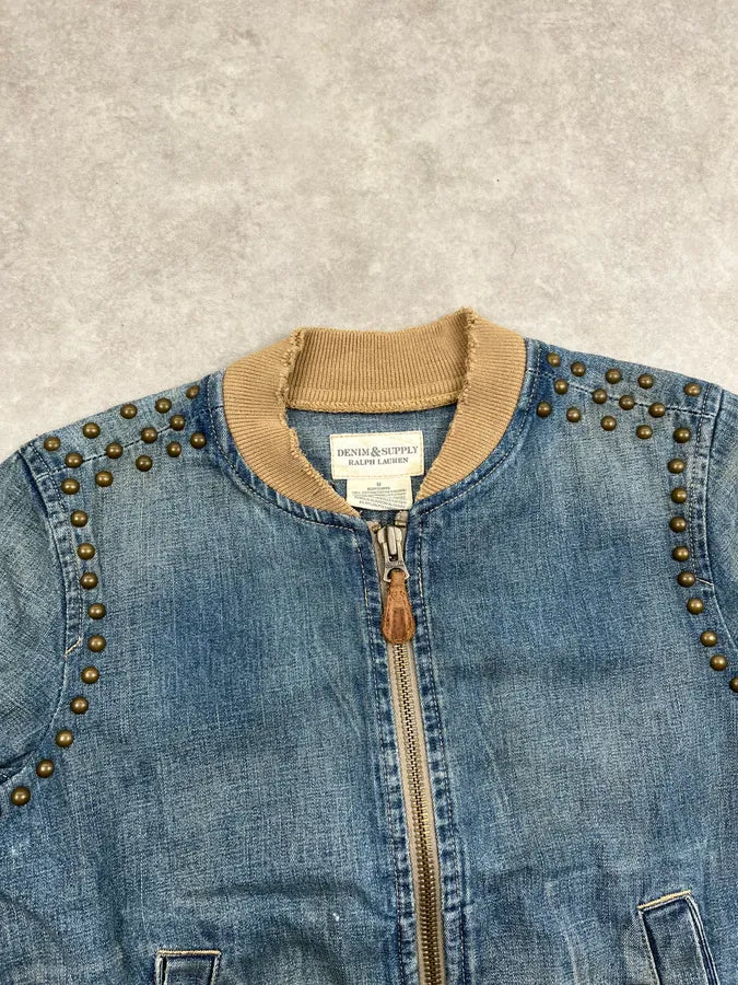 2010s Ralph Lauren Blue Studded Embroidered Denim Jacket pzMsOOG 5