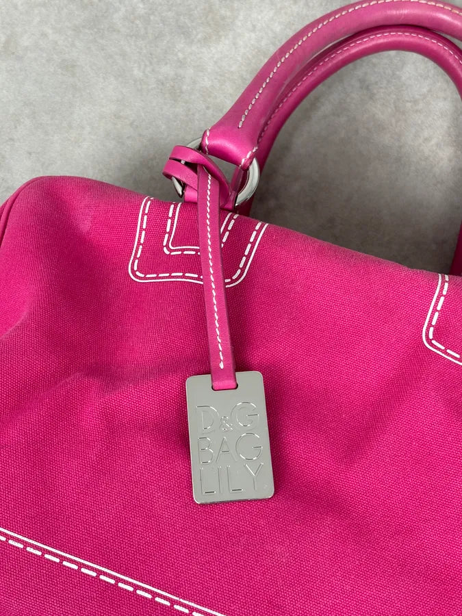 AW2010 Dolce & Gabbana Fuchsia Pink Canvas Trompe Loeil Zip Bag RAxSJDb 10