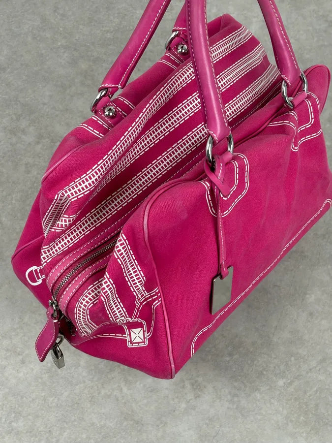 AW2010 Dolce & Gabbana Fuchsia Pink Canvas Trompe Loeil Zip Bag RAxSJDb 9