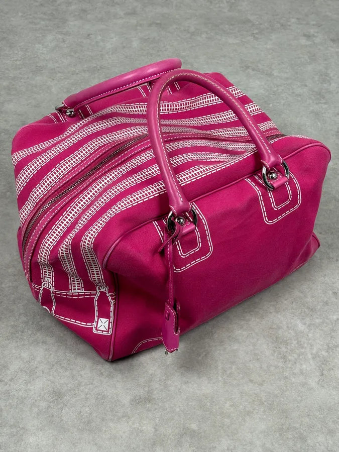 AW2010 Dolce & Gabbana Fuchsia Pink Canvas Trompe Loeil Zip Bag RAxSJDb 1