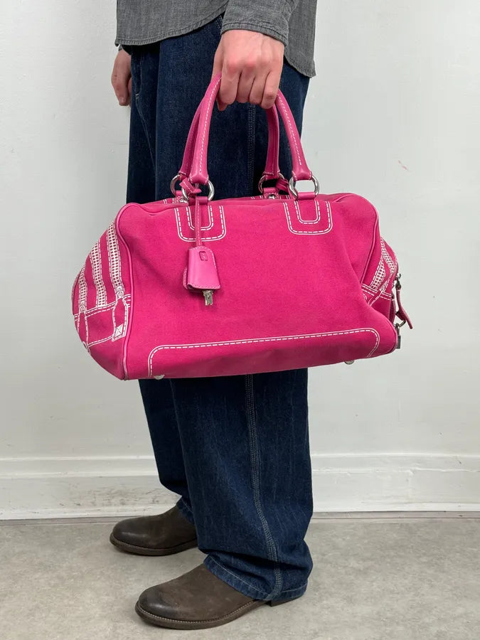 AW2010 Dolce & Gabbana Fuchsia Pink Canvas Trompe Loeil Zip Bag RAxSJDb 3