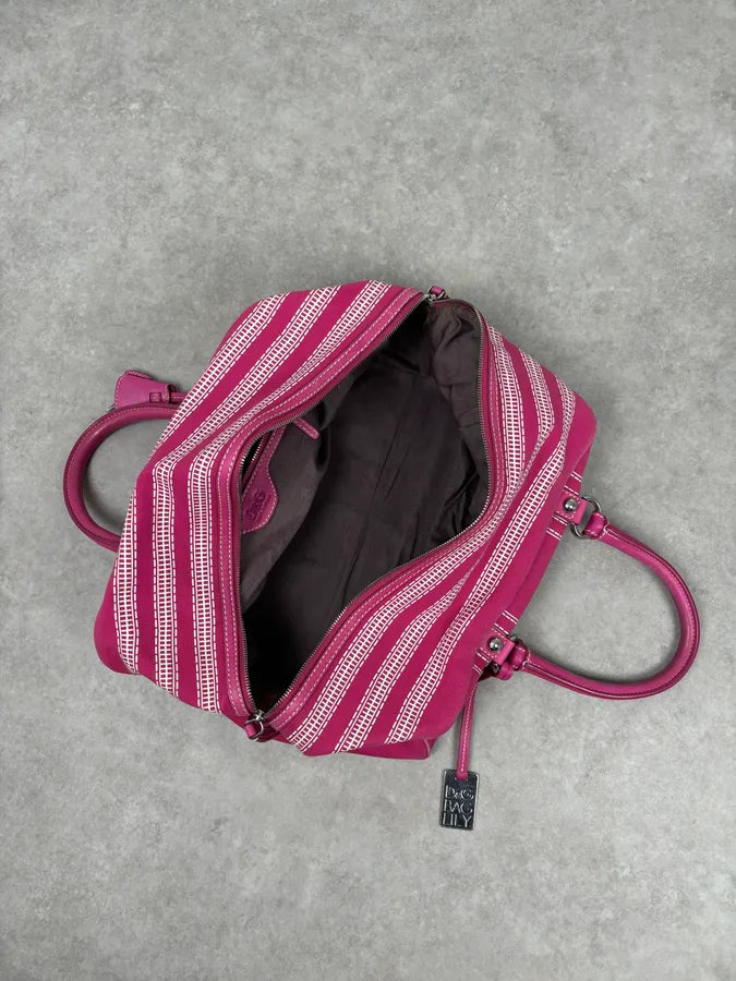 AW2010 Dolce & Gabbana Fuchsia Pink Canvas Trompe Loeil Zip Bag RAxSJDb 14