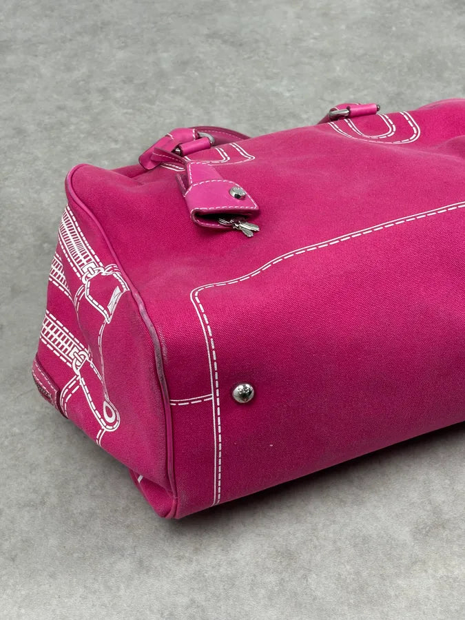 AW2010 Dolce & Gabbana Fuchsia Pink Canvas Trompe Loeil Zip Bag RAxSJDb 7