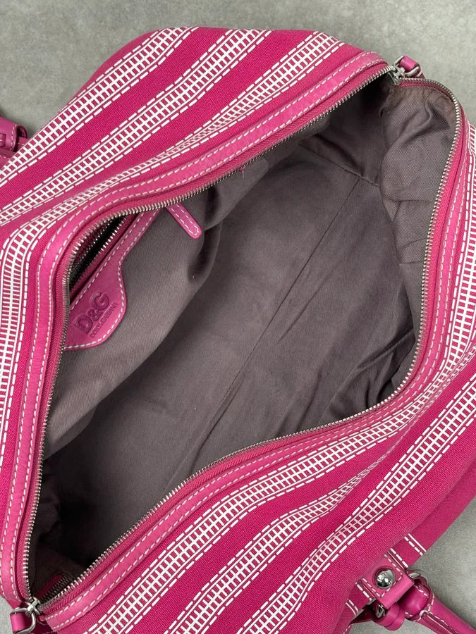 AW2010 Dolce & Gabbana Fuchsia Pink Canvas Trompe Loeil Zip Bag RAxSJDb 15