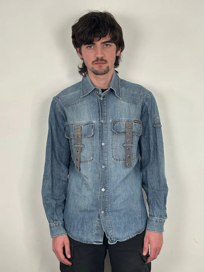 SS2004 Dolce & Gabbana Blue Bondage Cargo Denim Shirt  KZBQRZr 1