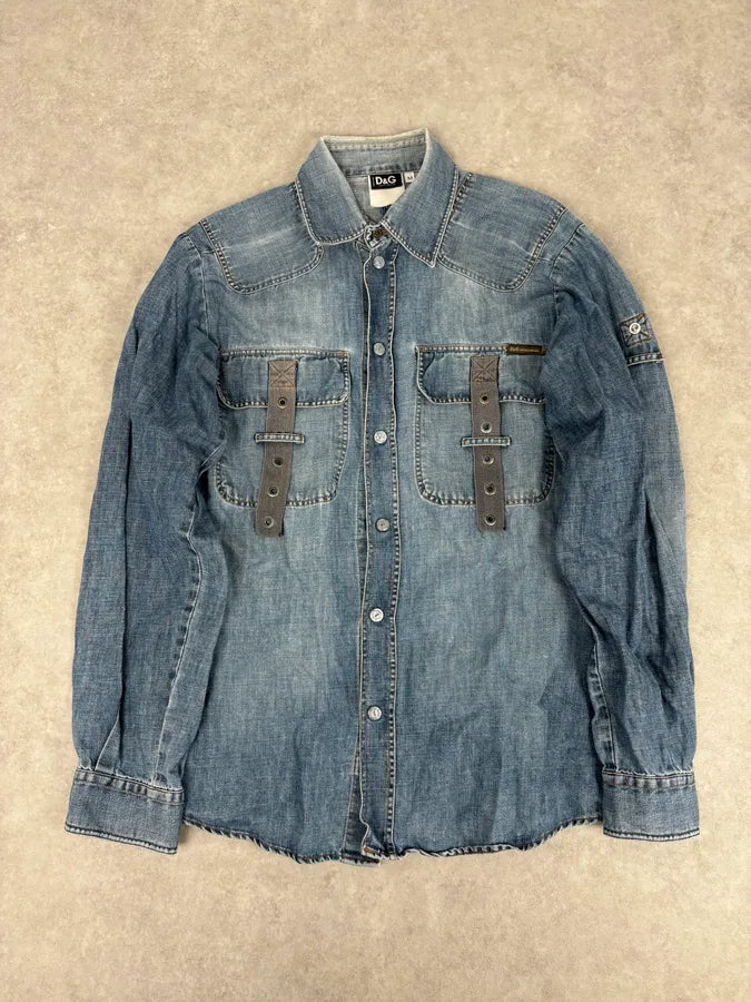 SS2004 Dolce & Gabbana Blue Bondage Cargo Denim Shirt  KZBQRZr 0