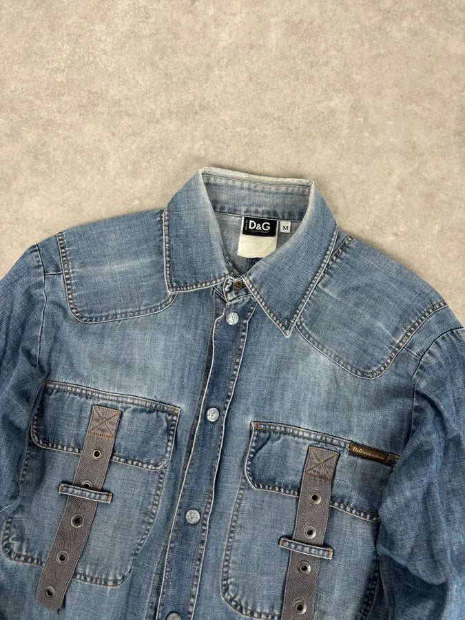 SS2004 Dolce & Gabbana Blue Bondage Cargo Denim Shirt  KZBQRZr 3