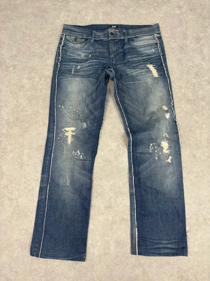 AW2006 Dolce & Gabbana Navy Distressed Jeans JAVilcI 3
