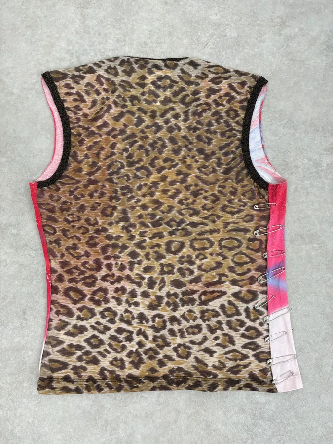 SS2001 Dolce & Gabbana Red & Leopard Punk Face Tank Top cVHxspZ 1