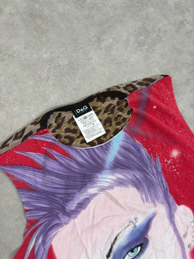 SS2001 Dolce & Gabbana Red & Leopard Punk Face Tank Top cVHxspZ 5