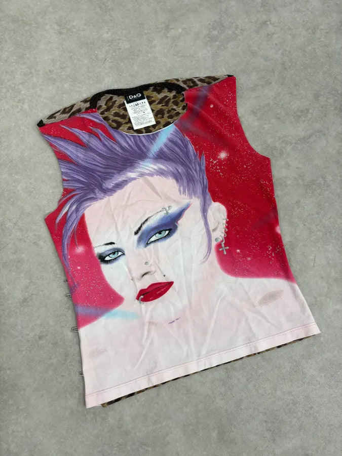 SS2001 Dolce & Gabbana Red & Leopard Punk Face Tank Top cVHxspZ 4