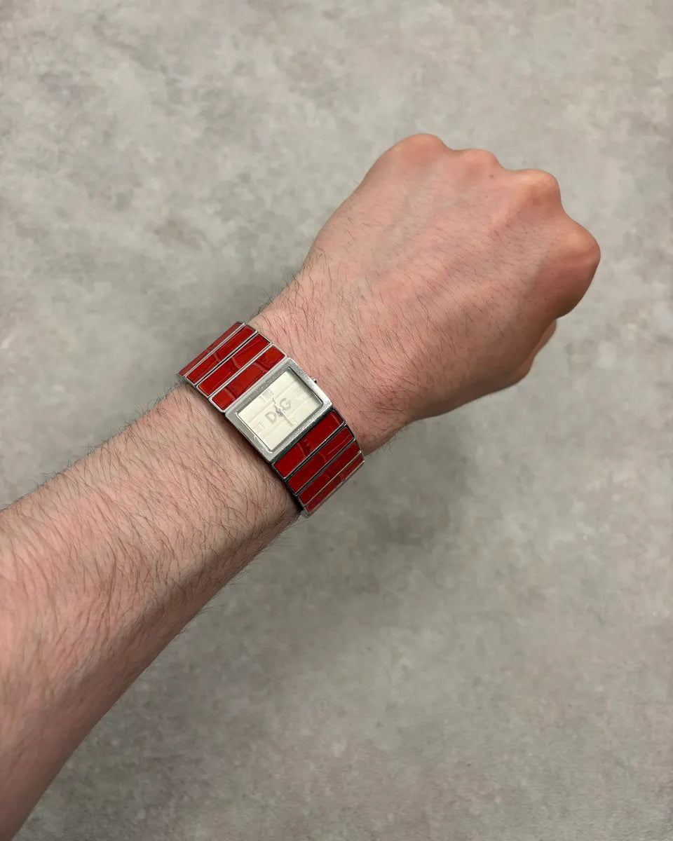 2000s Dolce & Gabbana Red Crocodile Effect Watch wUCxVSB 1