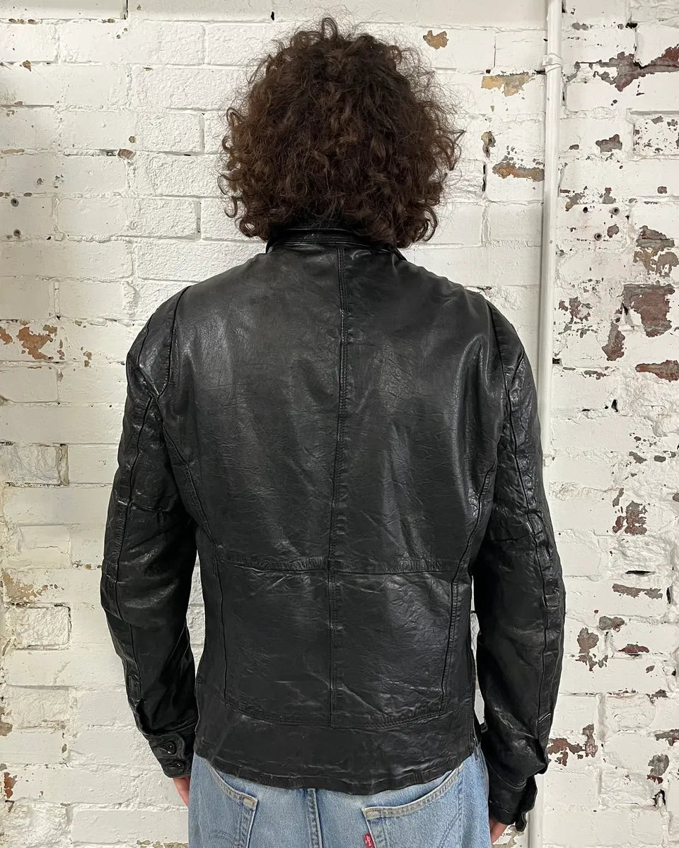 2000s Diesel Avant-Garde Biker Black Leather Jacket OwCNeOi 2