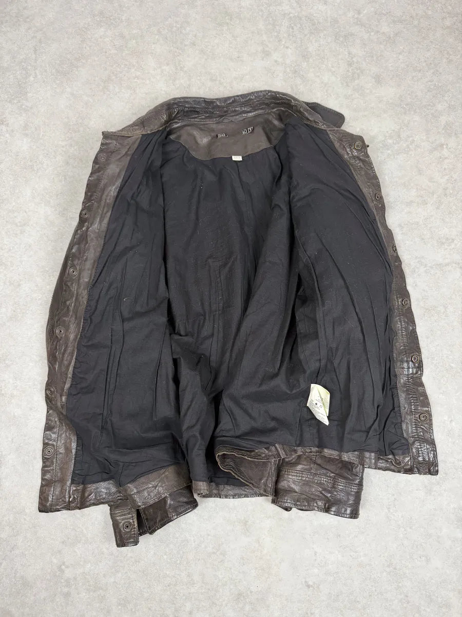 2000s Diesel Avant-Garde Brown Eroded Leather Shirt Jacket wCLbpgd 4